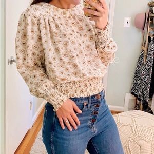 Vintage Nicola Cream Dainty Smocked Blouse Small